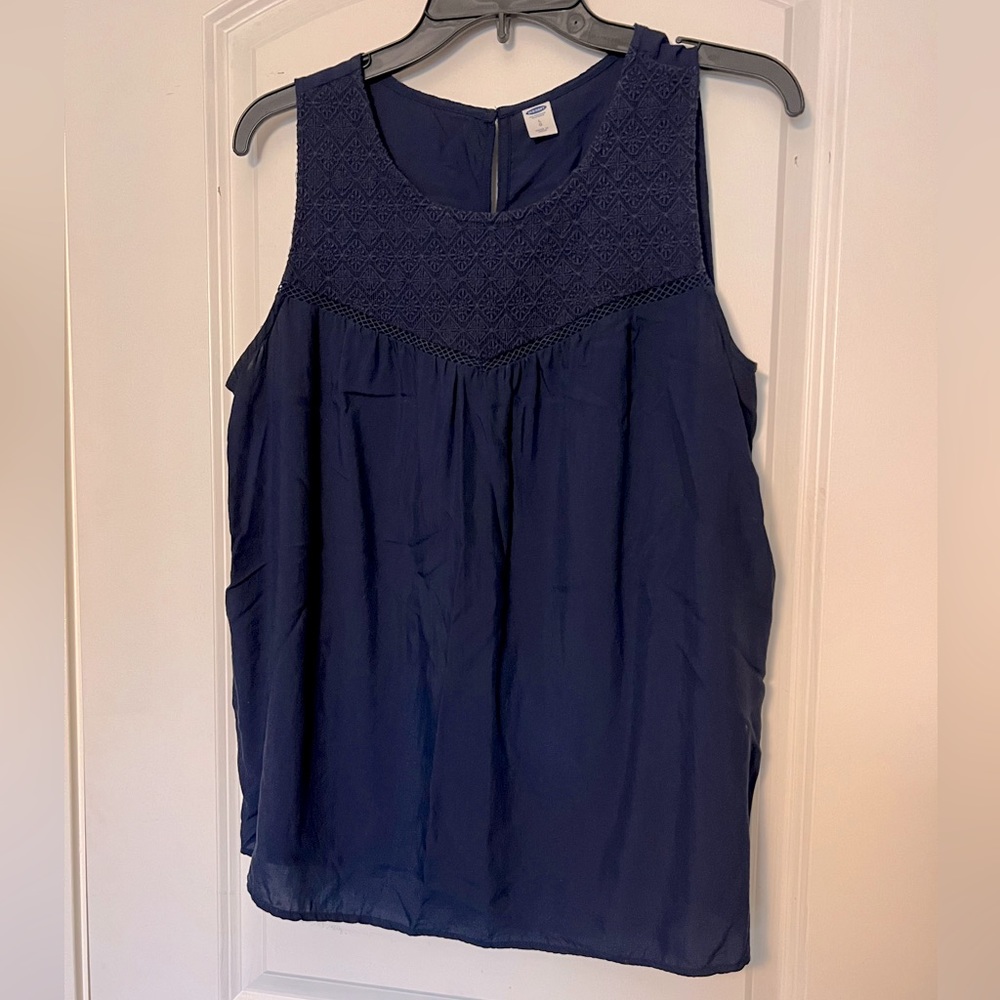 OLD NAVY Blue Sleeveless Flowy Tank with Lace Detail at Top L